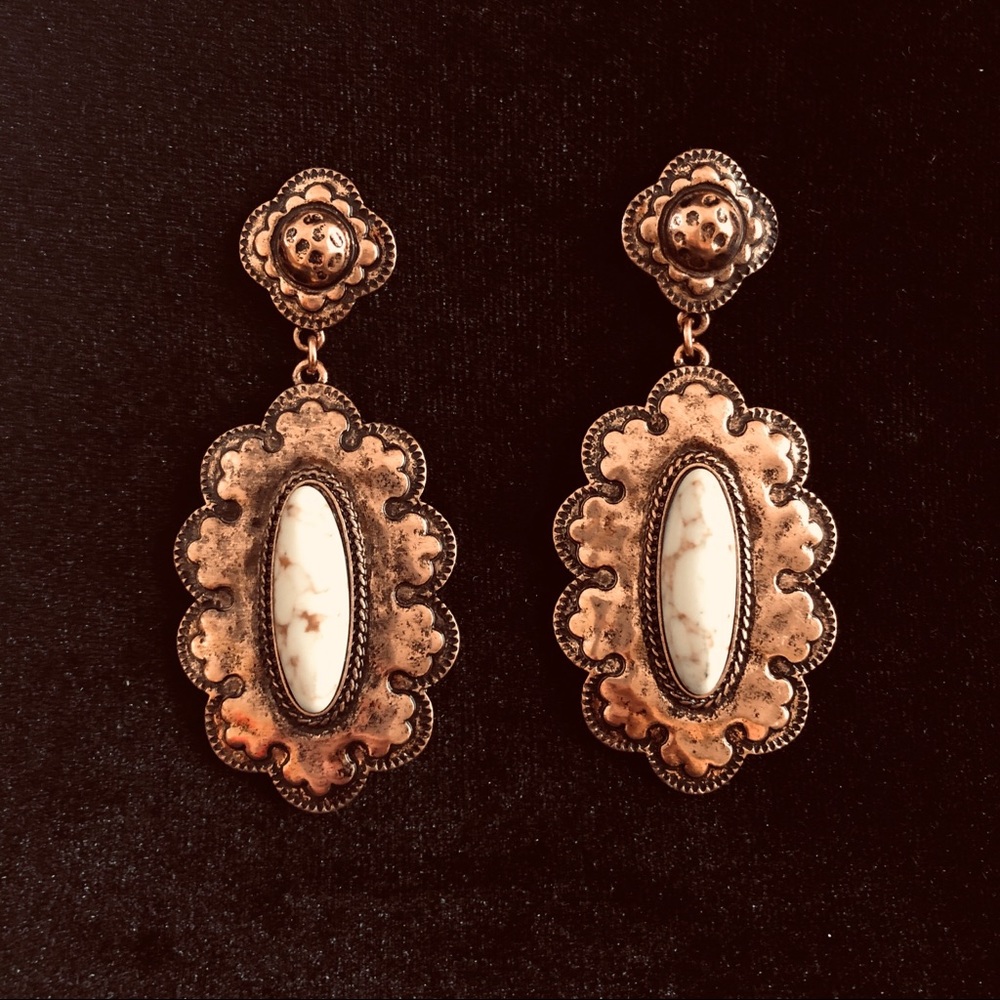 White Turquoise Concho Copper Earrings